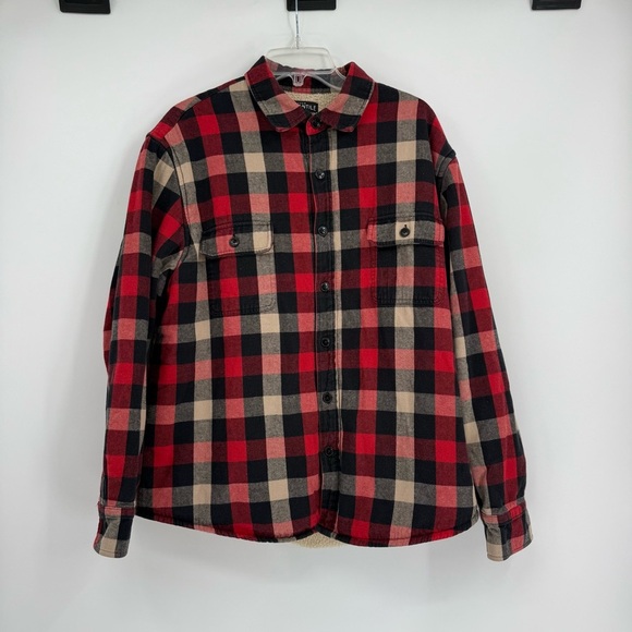 J Crew Flannel Shirt Jacket Mens Size XL Sherpa Lined Plaid Mercantile Heavy - Picture 9 of 9